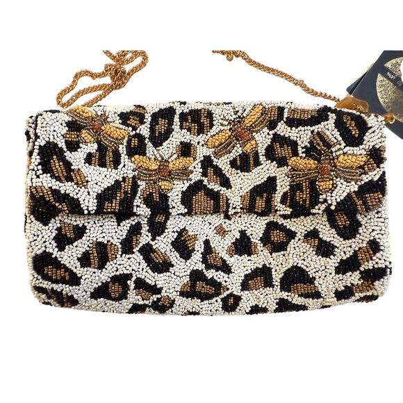 Viral Leopard & Bee Beaded Clutch Crossbody Gold Chain Made in India Tik Tok - Picture 4 of 8